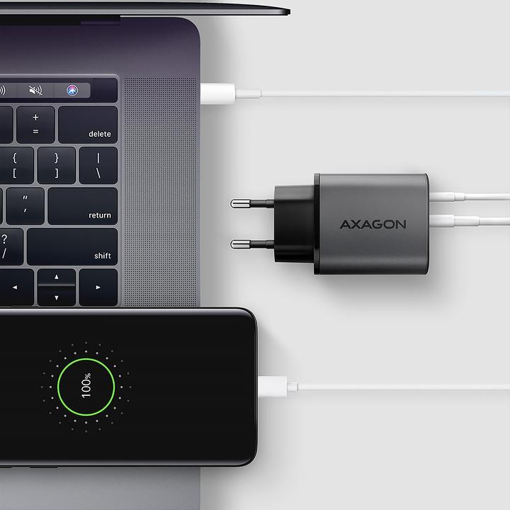 Produktbild Axagon ACU-PQ67D, GaN nabíječka do sítě 67W, výstup USB-A + USB-C, PD3.0/PPS/QC4+/SFC2.0/Apple, LCD (67 W, 2 Ports)