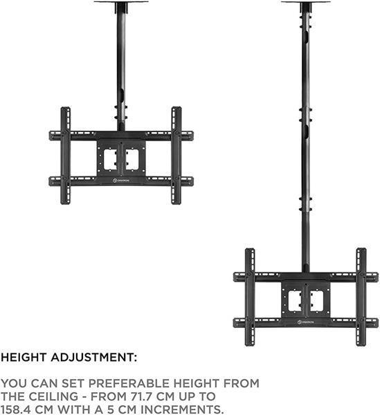 Actual product image Onkron Ceiling mount with adjustable height for 32 to 80-inch LED TVs, VESA 600x400, 65KG, black (Ceiling, 80", 65 kg)