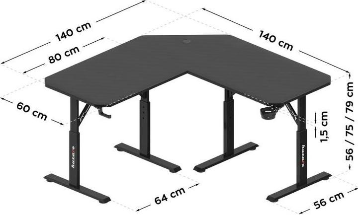 Produktbild Huzaro Verstellbarer Eck-Gaming-Schreibtisch Hero 7.3 Schwarz 140 cm