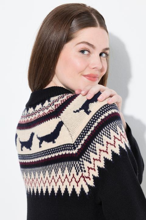 Produktbild Ulla Popken Norweger-Strickkleid, Hunde, Stehkragen, Langarm (50, 52)