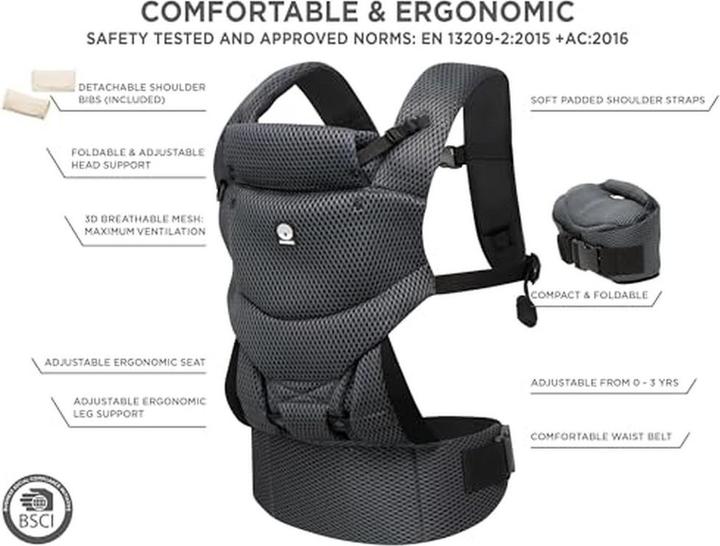 Actual product image Dooky Breathable 3D Urban Comfort Baby Carrier Black