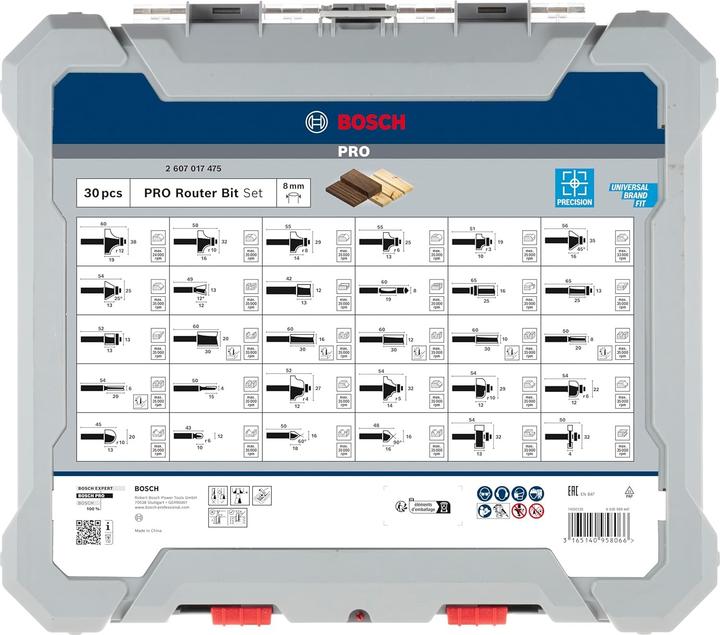 Produktbild Bosch Professional Zubehör 30-teiliges Fräser-Set, 8-mm-Schaft für Handfräsen