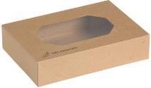Natureko Kageaeske top og bund L360xB250xH80mm pap/PLA med rude brun,50 set/krt (50 x)