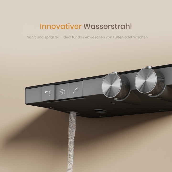 Produktbild Emke Duschsystem mit Thermostat Anthrazit Matt Einstellbarer Durchfluss 4-Strahl Handbrause inkl Brausest
