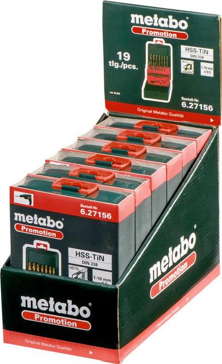 Immagine prodotto Metabo Set di trapani a spirale in metallo HSS 19 (1 mm, 1,5 mm, 2 mm, 2,5 mm, 3 mm, 3,5 mm, 4 mm, 4,5 mm, 5 mm, 5,5 mm, 6 mm, 6,5 mm, 7 mm, 7,5 mm, 8 mm, 8,5 mm, 9 mm, 9,5 mm, 10 mm)