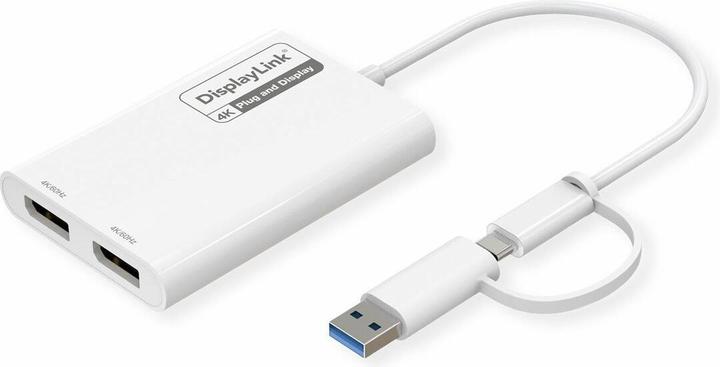 Produktbild Roline Adaptateur USB-C/A DisplayLink USB-C/A - double DP, 4K60 (USB-A, USB Typ-C, 18 cm)