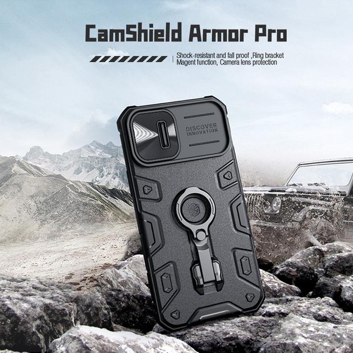 Actual product image Nillkin CamShield Armor Pro Magnetic Case for iPhone 14 Plus MagSafe Armored Cover Stand Ring Black (Apple iPhone 14 Plus)
