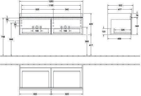 Produktbild Villeroy & Boch V&B Waschtischunterschrank VENTICELLO 1253x420x502mm Griff chr Glossy Grey