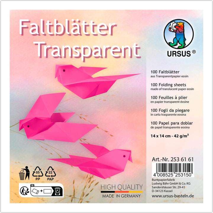 Actual product image Ursus Transparent paper folders, 14 x 14 cm (42 g/m², 100 x)