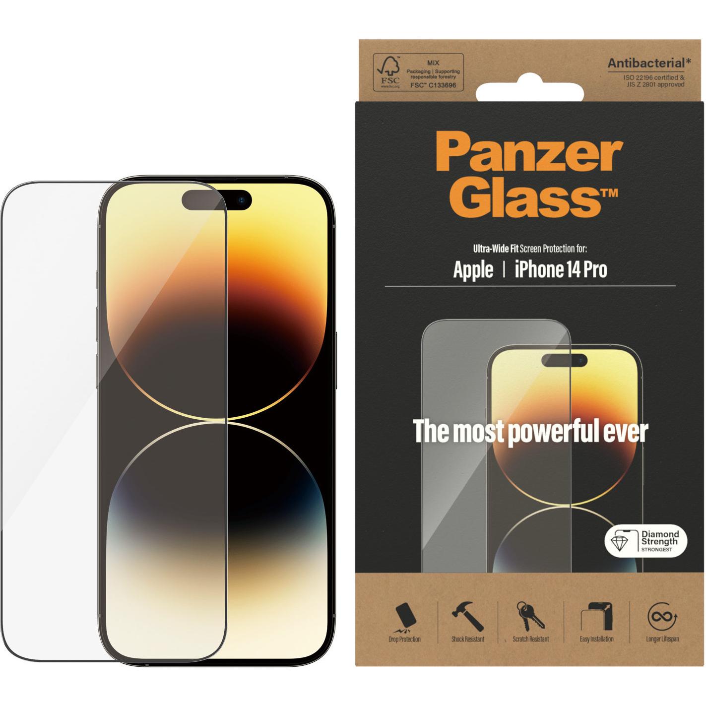 PanzerGlass Ultra-Wide Fit (1 Stück, Apple iPhone 14 Pro), Smartphone Schutzfolie, Transparent