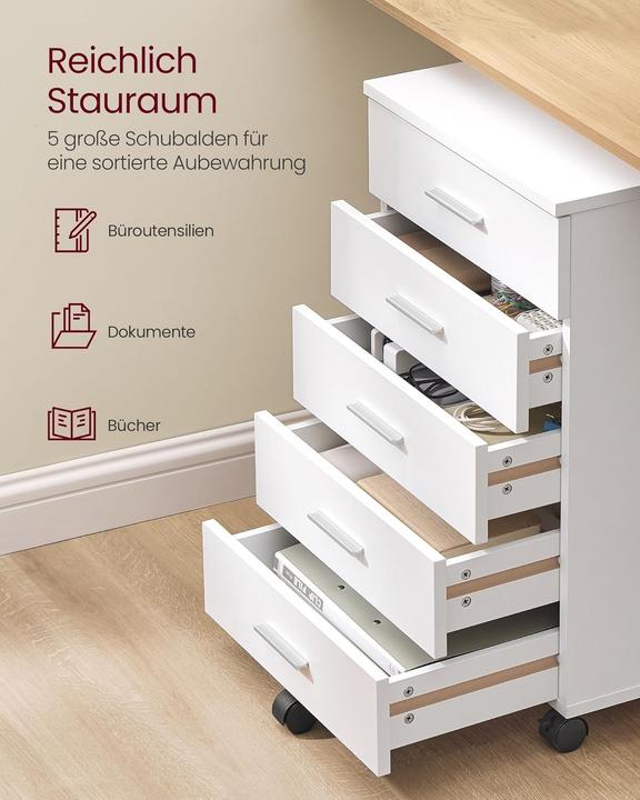 Produktbild Songmics Rollcontainer 5 Schubladen weiss Metall (42 x 40 x 65.70 cm)
