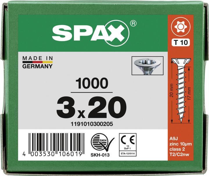 Produktbild Spax Spanplattenschrauben SK T10 3,0x20 mm (1000 Schrauben pro Stück)