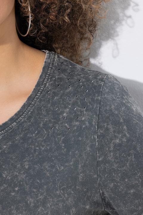 Actual product image Ulla Popken Rivet Detail Short Sleeve Acid Wash Tee (62)
