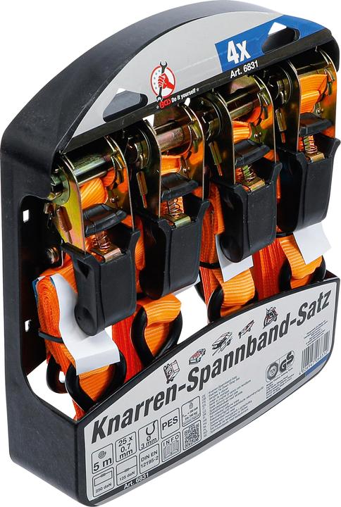 Produktbild BGS Knarren-Spannband-Satz mit schweren Haken 5 m x 25 mm 4-tlg.