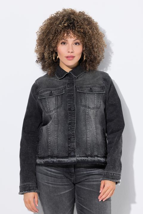 Immagine prodotto Ulla Popken Giacca di jeans con orli sfrangiati, collo da camicia e maniche lunghe (58)