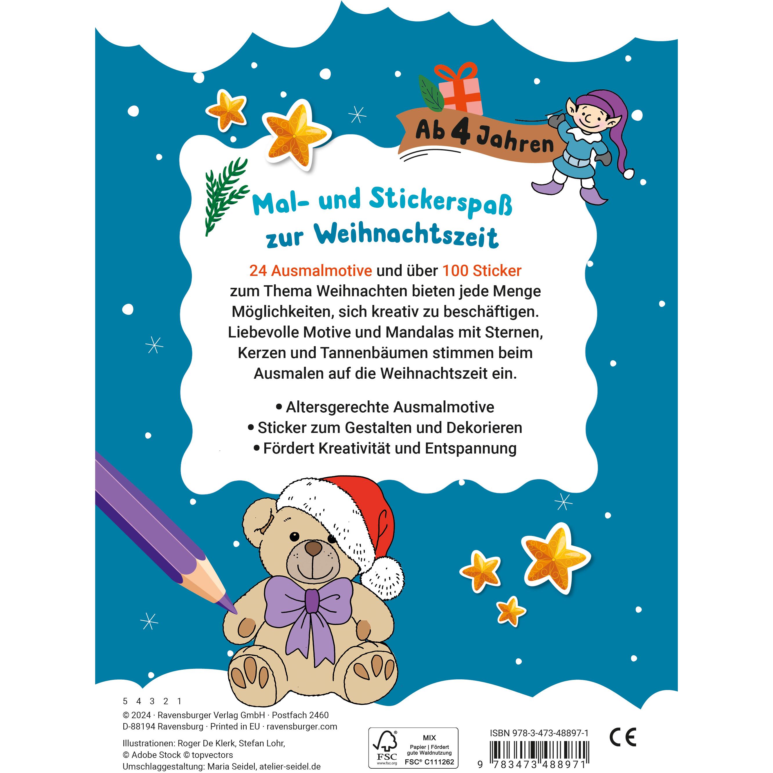 Thumbnail - Ravensburger Mein liebstes Weihnachtsmalheft mit Stickern ab 4