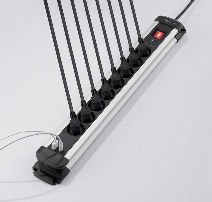 Actual product image Sygonix SY-6807134 Überspannungsschutz-Steckdosenleiste 8fach Schwarz, Silber Sc (8x, CEE 7/3, CEE 7/4)