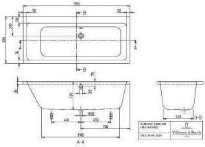 Actual product image Villeroy & Boch V&B Whirlpool system SUBWAY w BW R-corner 160x70 Tech. Pos 2 we (125 l, 160 cm, 70 cm)