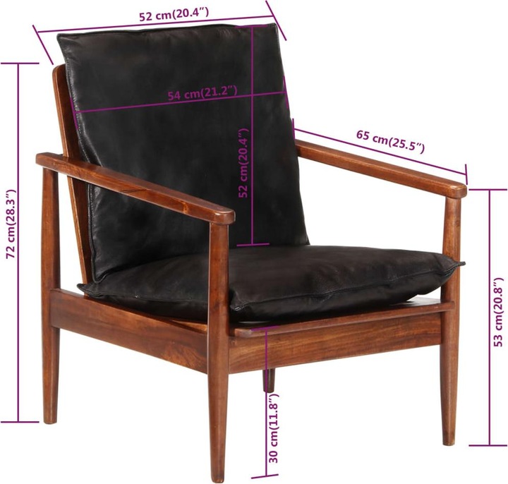 Productafbeelding VidaXL Fauteuil zwart echt leer en massief hout acacia, kleur