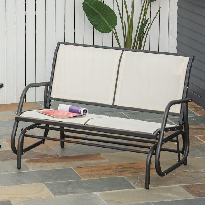 Produktbild Swisshandel24 Schaukelstuhl 2-Sitzer Gartenbank Gartenschaukel Sitzbank Parkbank Metall Schwarz+Beige 120x70x85cm
