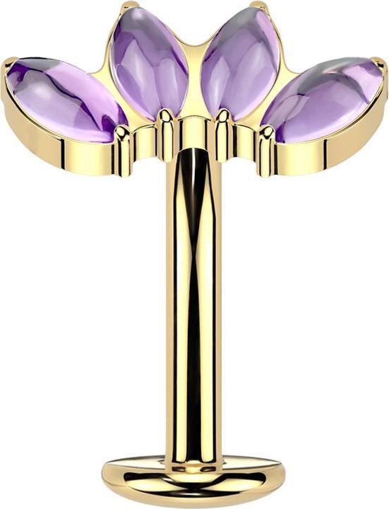 Produktbild Star Piercing Threadless Labret-Stab Banane vergoldet vier Ovale Amethyst Steine (ohne Messing, Mineralisch, Titan)