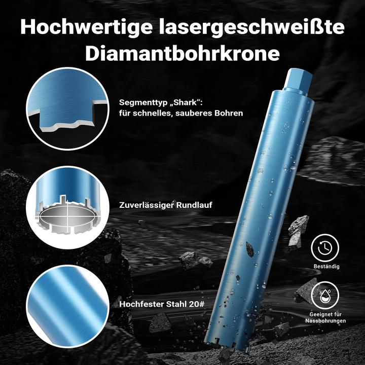 Produktbild Wiltec Diamantbohrkrone Shark Ø82mm Bohrkrone 450mm 1¼ UNC Diamantbohrer Beton (82 mm)