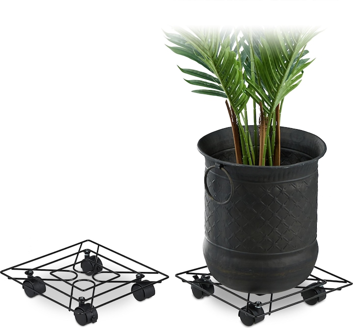 Actual product image Relaxdays Square Plant Caddy Set of 2, In- and Outdoors