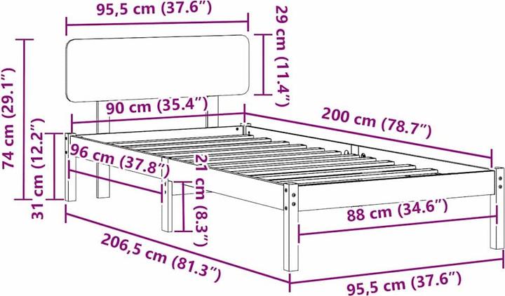 Image du produit vidaXL Holz-Bettgestell (90 x 200 cm)