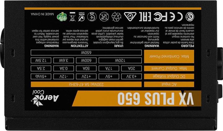 Image du produit AeroCool PGS VX-650Plus AEROVX-650PLUS (650 W, 120 mm) Alimentation électrique (650 W)