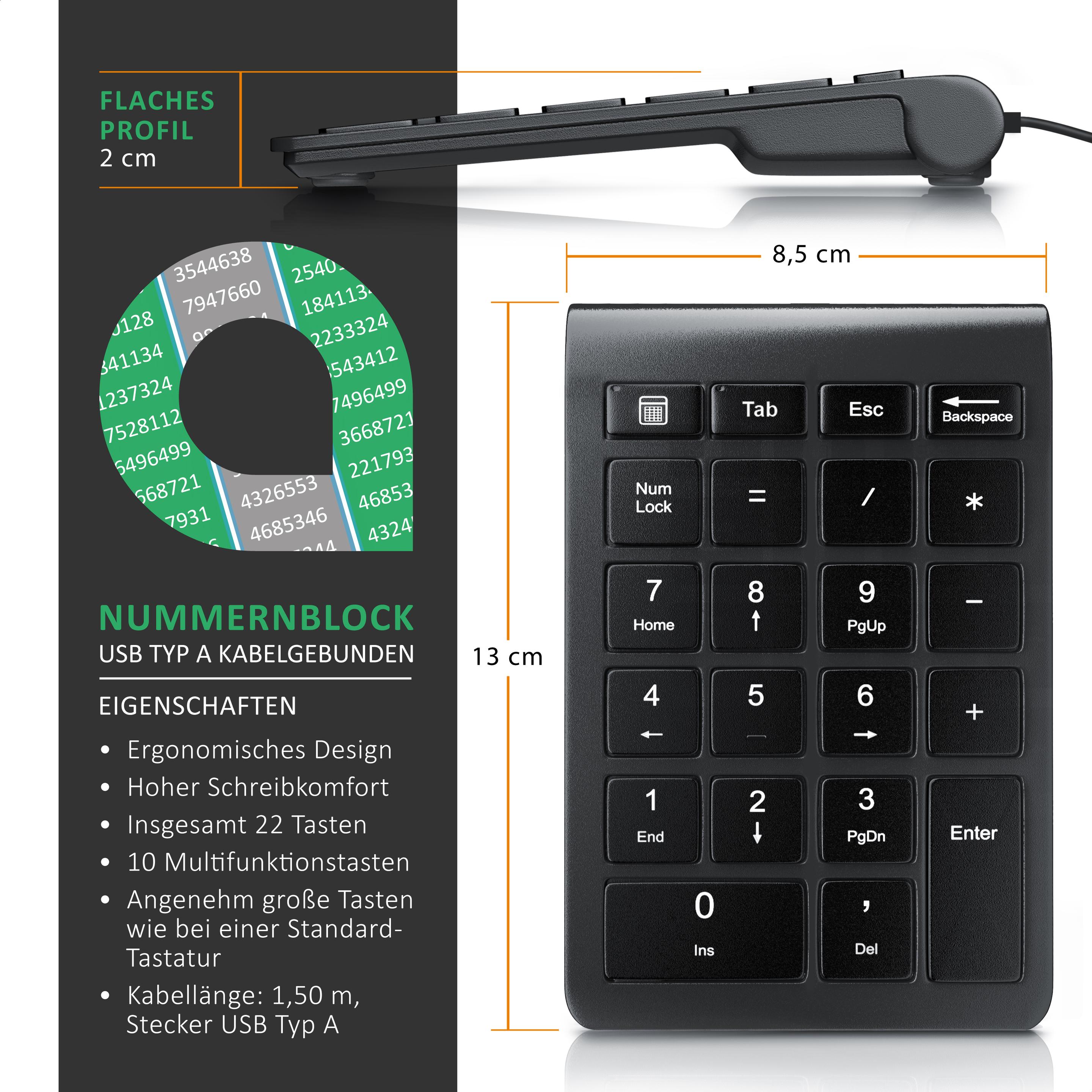 Thumbnail - Aplic Numpad 22 Tasten, USB Keypad kabelgebunden, Ziffernblock, Nummernblock Zusatztastatur, Kabel 1,50 m (DE, Kabelgebu...