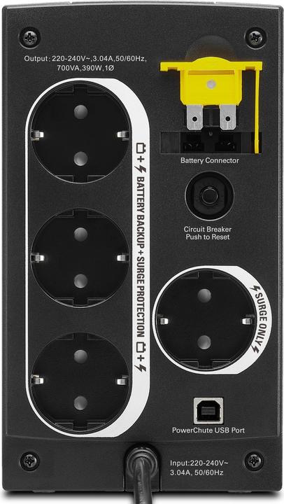 Image du produit APC Back-UPS AVR, Schuko (700 VA, 390 W, Line-interactive Onduleur)