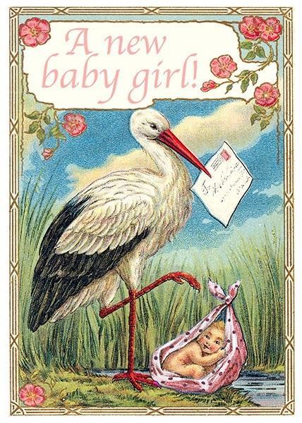 Produktbild Madame Treacle B6 Karte mit Umschlag Geburt Storch Mädchen
