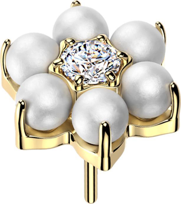 Actual product image Star Piercing Threadless Blume vergoldet mit Perlen und Kristall silber (without brass, Titanium)