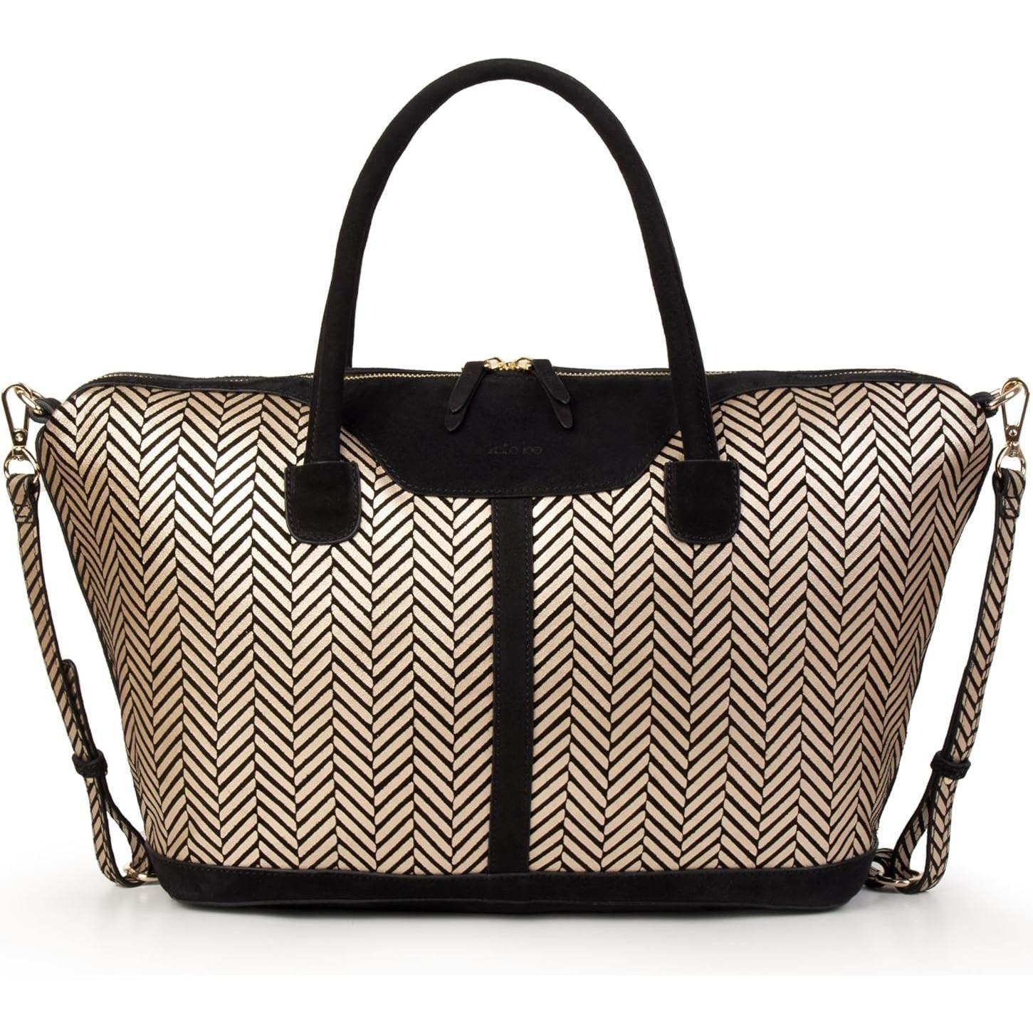 Kate Moss, Vrouwen, Handtas, Lederne Damenhandtas mit Goldstreifen und Mehrfachtaschen, Zwart