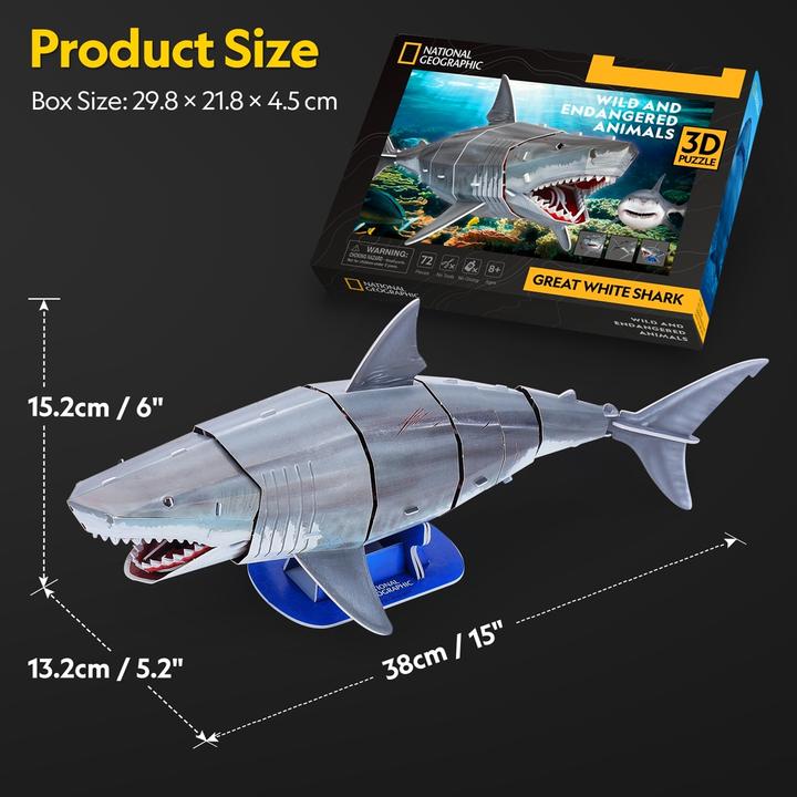 Productafbeelding Cubicfun 3D Puzzle Weisser Hai 72 Teile (72 onderdelen)