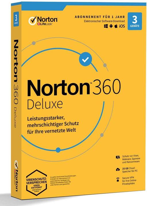 Image du produit Norton 360 DELUXE 25GB GE 1 USER 3 DEVICE 12 Months GENERIC MM (3 Utilisateur, 12 mois)