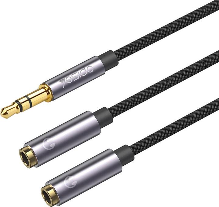 Yesido - Audio Cable (YAU27) - Jack 3.5mm, 1xMale to 2xFemale for Audio Out, 30cm - Black (0.30 m, 3.5mm Klinke (AUX))