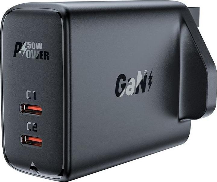 Produktbild Acefast GaN charger (UK plug) 2x USB Type C 50W, Power Delivery, PPS, Q3 3.0, AFC, FCP black (A32 UK (50 W)