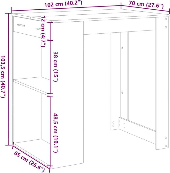 Produktbild vidaXL Bartisch (102 x 70 x 103.50 cm)