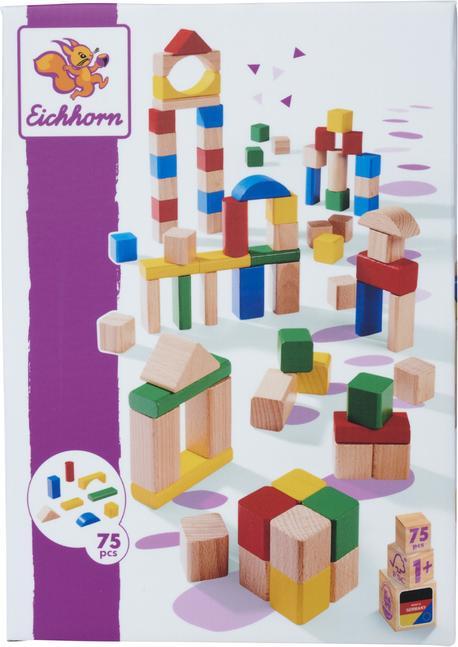 Actual product image Eichhorn EH wooden building blocks coloured /natural