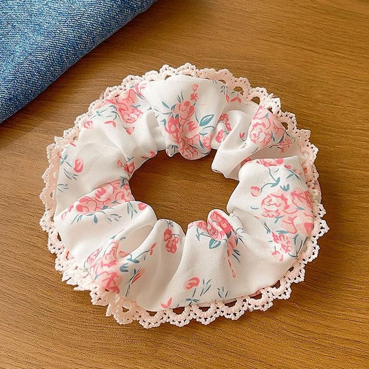 Immagine prodotto Avizar Scrunchie Blumenmuster mit Spitze Tiffany (Elastico per capelli)