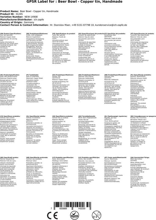 Image du produit Ich-zapfe Chope à bière, seau à bière - cuivre-étain, fait main (1 x)