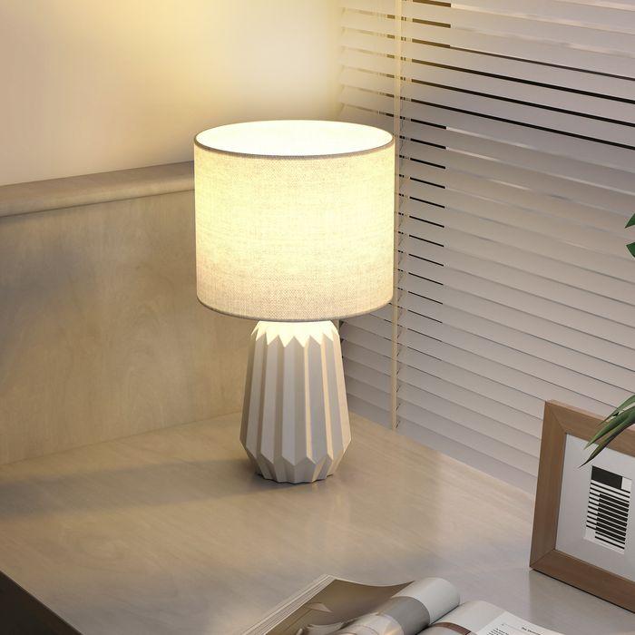 Actual product image Swisshandel24 Tischlampe, Nachttischlampe mit Leinenschirm, Wippschalter, 22x22x39cm, Weiss (E27)