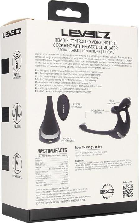 Actual product image Shots Remote Control Vibrating Silicone Tri O Cockring with Prostate Stimulator - Black (2 cm)