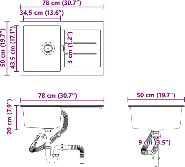 Immagine prodotto vidaXL Moderne Spüle (78 cm, 50 cm)