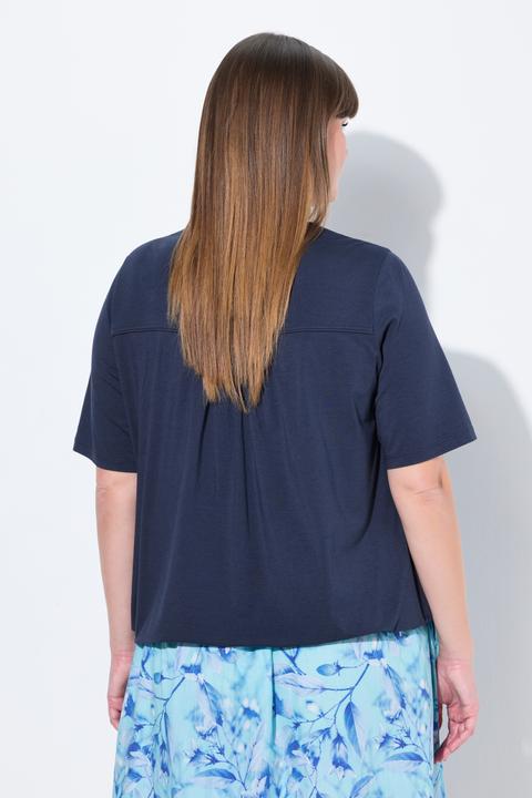 Immagine prodotto Ulla Popken T-shirt con orlo elastico, nervature, scollo a V e mezze maniche (62)