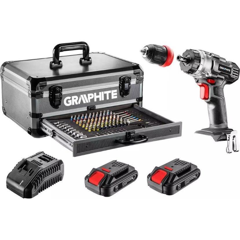 Graphite, Bohrmaschine + Akkuschrauber, Energy + set in aluminum housing: drill 2x18V (Akkubetrieb)