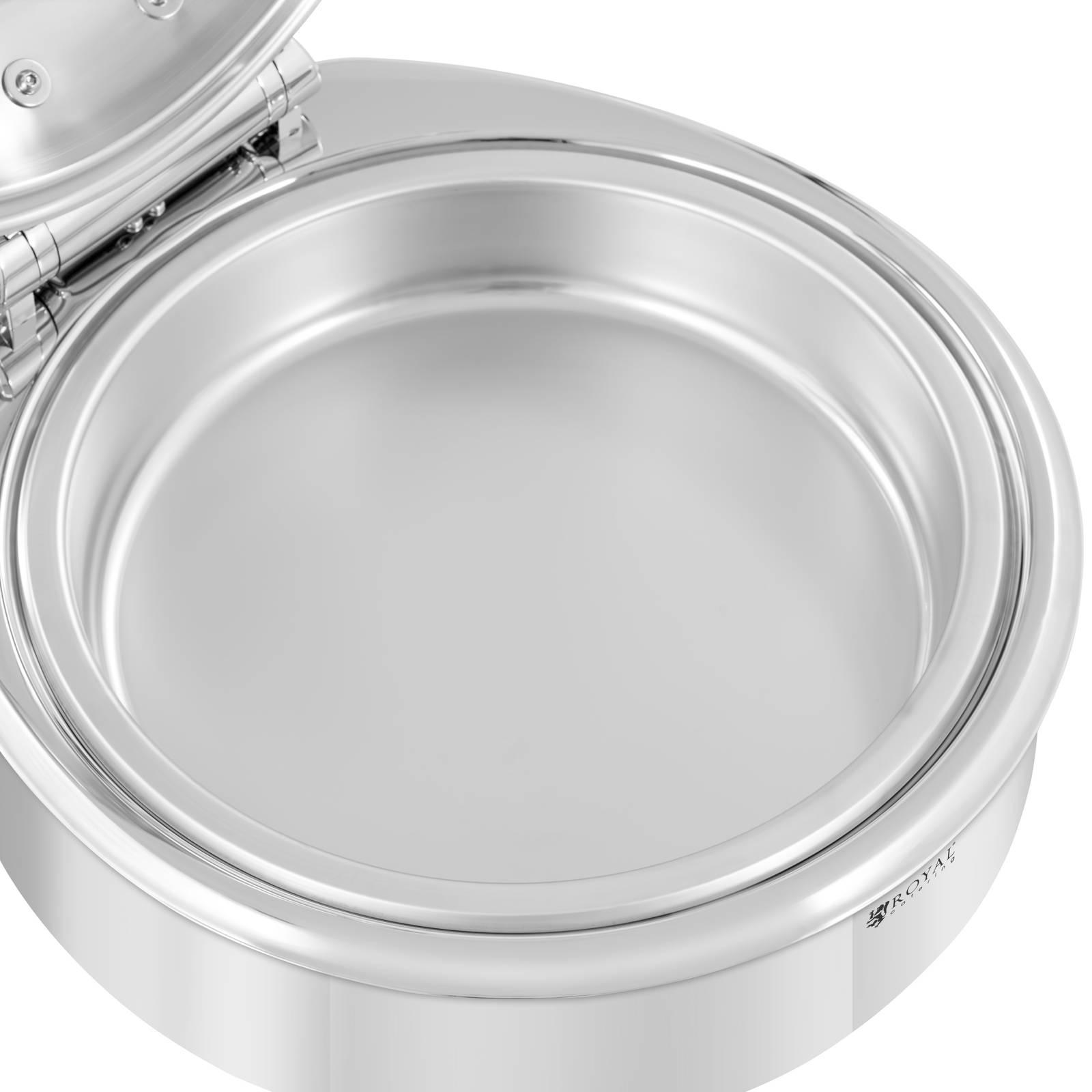 Thumbnail - Royal Catering Chafing Dish Warmhaltebehälter Rechaud rund mit Sichtfenster 5,5 L, Warmhalteplatte, Silber