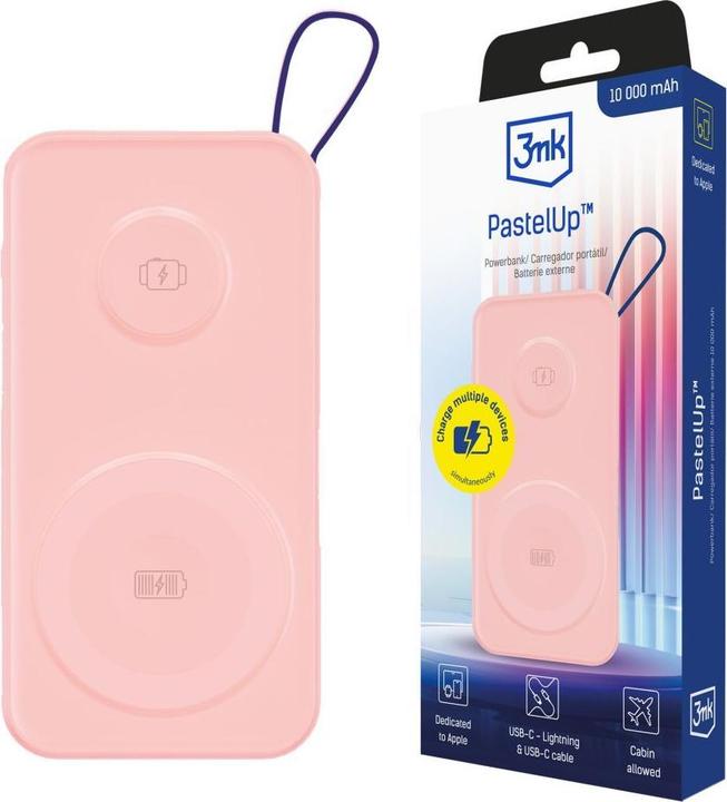 Produktbild 3MK Powerbank PastelUp 10,000mAh 22.5W z Magsafe + ładowanie Apple Watch różowy (10000 mAh, 22.50 W, 37 Wh)