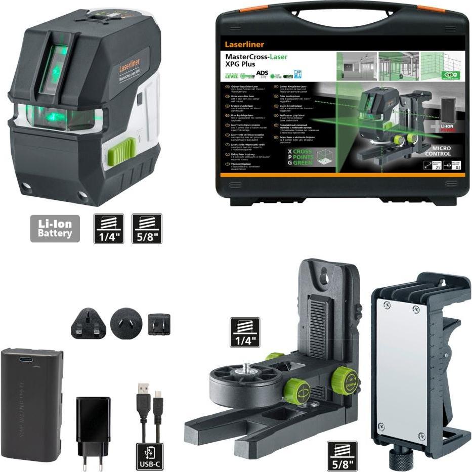 Laserliner, Laser lineare, MasterCross-Laser XPG Kruislijnlaser set in koffer - 2 lijnen - Groen - 55m - IP64